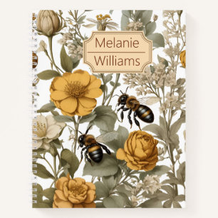 Orangefarbene Wildblumen mit Bienen   Personalisie Notizblock
