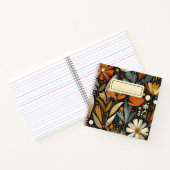 Orangefarbene Wildblumen und goldene Vögel im Folk Notizblock (Innenseite)