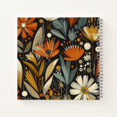 Orangefarbene Wildblumen und goldene Vögel im Folk Notizblock (Rückseite)