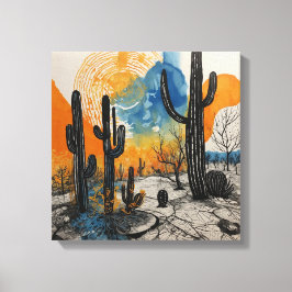 Orangefarbene Wüstenkaktus Wasserfarbene Wandkunst Leinwanddruck