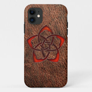 Orangefarbene Zell-Blume auf echtem Leder Case-Mate iPhone Hülle