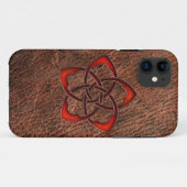 Orangefarbene Zell-Blume auf echtem Leder Case-Mate iPhone Hülle (Rückseite (Horizontal))