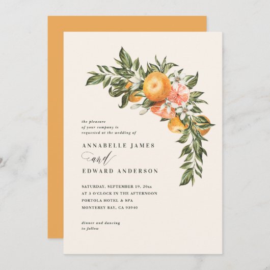 Orangefarbene Zitrusblüte Aquarellfarben botanisch (Vorne/Hinten)