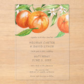 Orangefarbene Zitrusfrüchte Botanische Hochzeit Acryleinladungen (Vorderseite)