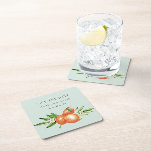 Orangefarbene Zitrusfrüchte Botanische Hochzeit Rechteckiger Pappuntersetzer (Vor Ort)