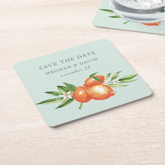 Orangefarbene Zitrusfrüchte Botanische Hochzeit Rechteckiger Pappuntersetzer (angewinkelt)