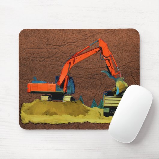 Orangefarbener Bagger und Gelber Sprengwagen Mousepad (Mit Mouse)