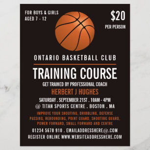 Orangefarbener Basketball, Basketballtrainingskurs Flyer
