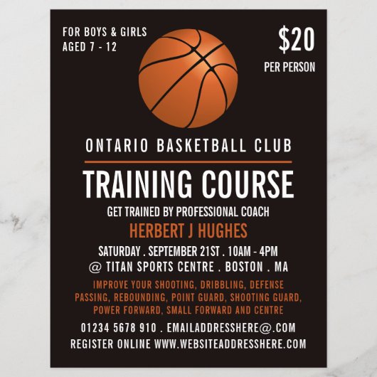 Orangefarbener Basketball, Basketballtrainingskurs Flyer (Vorne)