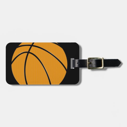 Orangefarbener Basketball mit schwarzem Hintergrun Gepäckanhänger (Vorderseite horizontal)