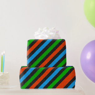 Orangefarbener, blauer, grüner, schwarzer Glitzer Geschenkpapier