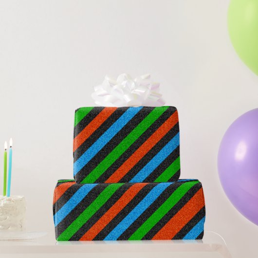 Orangefarbener, blauer, grüner, schwarzer Glitzer Geschenkpapier (Partygeschenke)