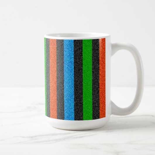 Orangefarbener, blauer, grüner, schwarzer Glitzer Kaffeetasse (Rechts)