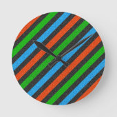 Orangefarbener, blauer, grüner, schwarzer Glitzer Runde Wanduhr (Vorderseite)