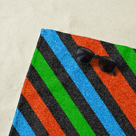 Orangefarbener, blauer, grüner, schwarzer Glitzer  Strandtuch (Beispiel)