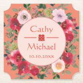 Orangefarbener Blumenkranz moderne chinesische Hoc Untersetzer (Vorderseite)