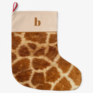 Orangefarbener brauner Giraffen-Print Monogramm We Großer Weihnachtsstrumpf