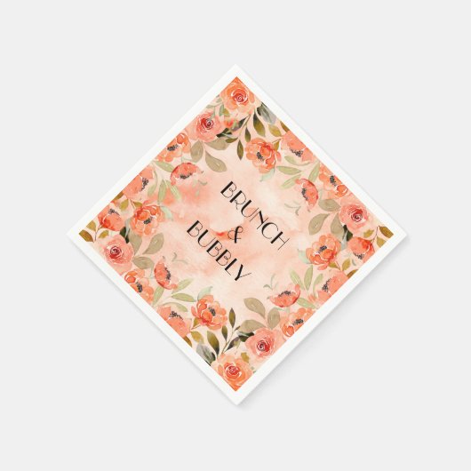 Orangefarbener Brunch mit Blumen und Bubbly Napkin Serviette (Ecke)