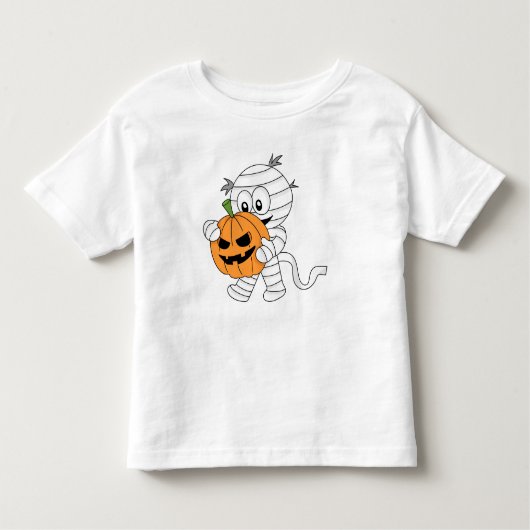 Orangefarbener Cartoon Mummy mit Pumpkin Kleinkind T-shirt (Vorderseite)