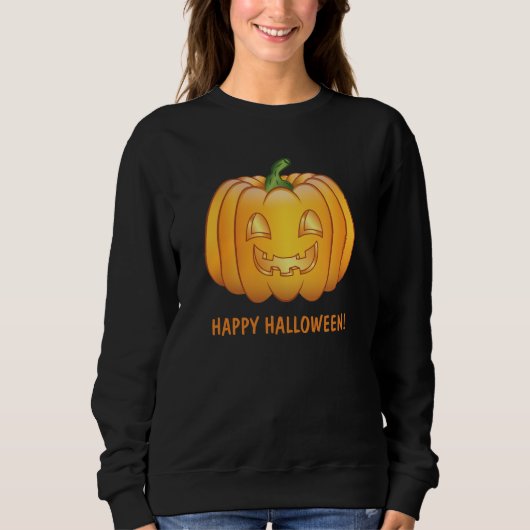 Orangefarbener Cartoon Pumpkin und glücklicher Hal Sweatshirt (Vorderseite)
