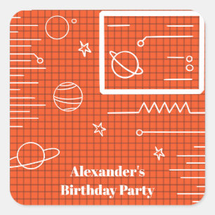 Orangefarbener Computerbildschirm Weltraumschiff P Quadratischer Aufkleber