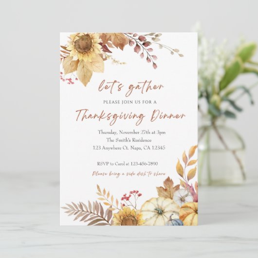 Orangefarbener Erntedank in Beige Einladung (Stehend Vorderseite)