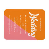 Orangefarbener Farbblock Retro Hochzeitsempfang Magnet (Horizontal)