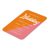 Orangefarbener Farbblock Retro Hochzeitsempfang Magnet (Linke Seite)
