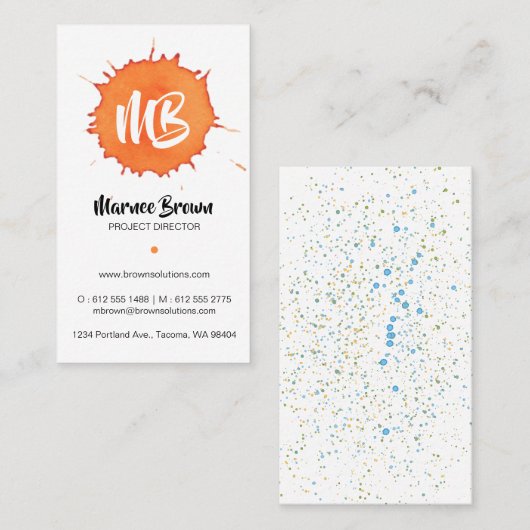 Orangefarbener Farbstift - Monogramm Visitenkarte (Vorne/Hinten)