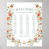 Orangefarbener Garten Hochzeitssitzkarte Poster (Vorne)