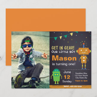 Orangefarbener Geburtstag Einladung mit Foto