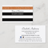 Orangefarbener Glitzer Trendschwarz-weiße Streifen Visitenkarte (Vorne/Hinten)