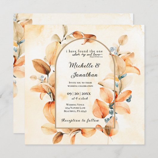 Orangefarbener Herbst in einer Christlichen Hochze Einladung (Vorne/Hinten)