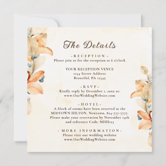 Orangefarbener Herbst in einer Christlichen Hochze Einladung (Rückseite)