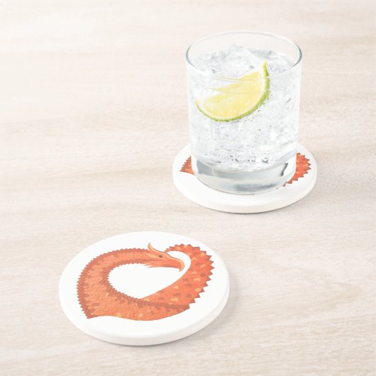 Orangefarbener Herzdrache Getränkeuntersetzer (Seite)