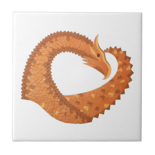 Orangefarbener Herzdrache in Weiß Fliese