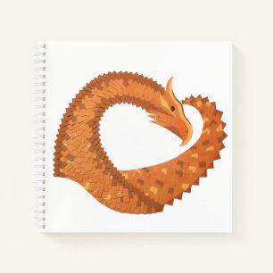 Orangefarbener Herzdrache in Weiß Notizbuch