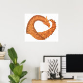 Orangefarbener Herzdrache in Weiß Poster (Heimbüro)