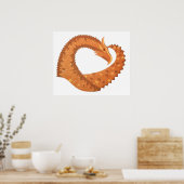 Orangefarbener Herzdrache in Weiß Poster (Küche)
