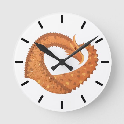 Orangefarbener Herzdrache in Weiß Runde Wanduhr (Vorderseite)