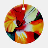 Orangefarbener Hibiskus Tropische Blume Aquarellku Keramikornament (Hinten)