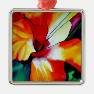 Orangefarbener Hibiskus Tropische Blume Aquarellku Ornament Aus Metall