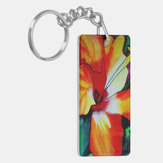 Orangefarbener Hibiskus Tropische Blume Aquarellku Schlüsselanhänger (Vorderseite links)