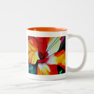 Orangefarbener Hibiskus Tropische Blume Aquarellku Zweifarbige Tasse