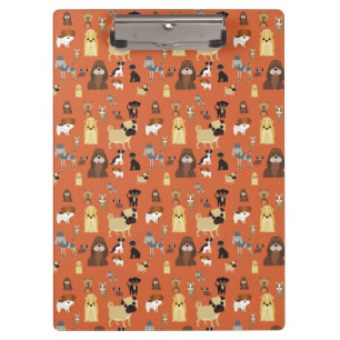 orangefarbener Hintergrund Hunde Muster. Klemmbrett