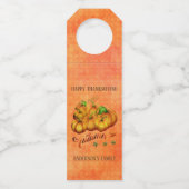 Orangefarbener Hintergrund und Pumpkins Flaschenanhänger (Vorderseite)