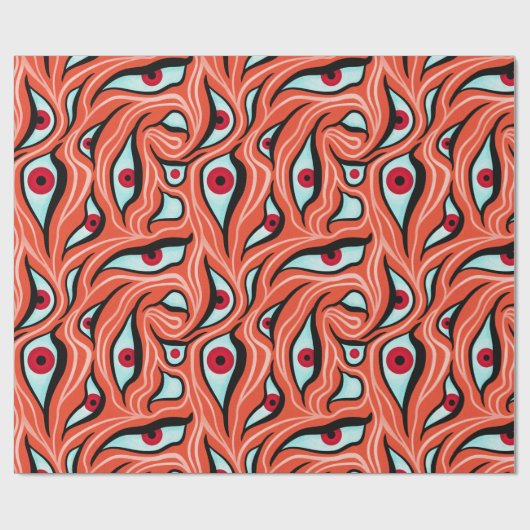 Orangefarbener Horror mit bösen Augen, dunkelrot Geschenkpapier (Flach)