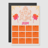 Orangefarbener Kalender 2024 - Lord Ganpati Magnet (Vorne/Hinten)