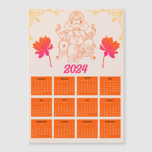 Orangefarbener Kalender 2024 - Lord Ganpati Magnet