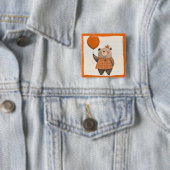 Orangefarbener Karierter Kleiderbär mit Haarbow Button (Beispiel)